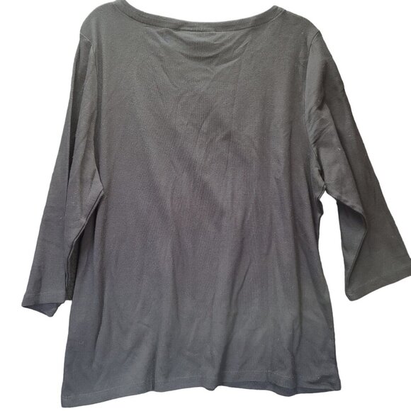 Karen Scott Womens Blouse Black Size XXL 100% Cotton 3/4 Sleeve Pullover Grommet - Picture 2 of 12